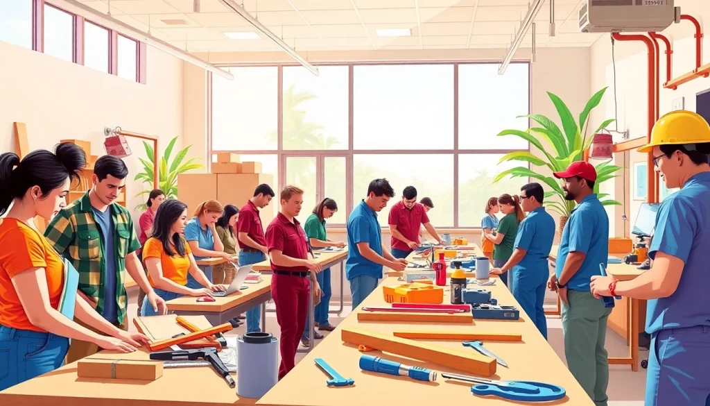 Students practicing skills at hawaii trade schools in a vibrant classroom setting.