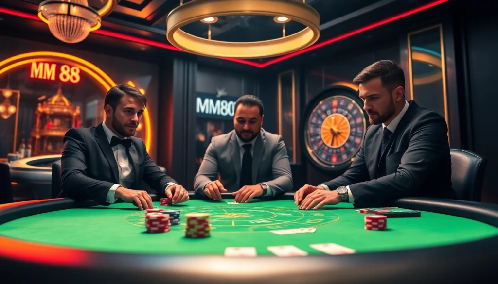Experience high-stakes poker at MM88 casino with vibrant chips and thrilling gameplay.