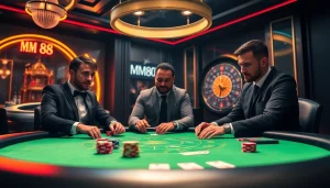 Experience high-stakes poker at MM88 casino with vibrant chips and thrilling gameplay.