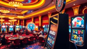 Engaging slot machine scene depicting obraltoto gameplay with vibrant ambience and focused players.