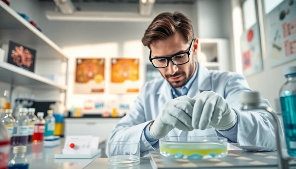 Explore peptide studies and longevity research featuring a scientist in a modern lab.