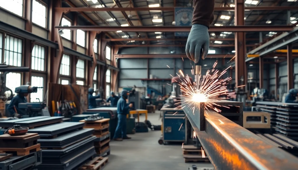 Crafting precision at a steel fabrication shop with skilled workers and advanced machinery.