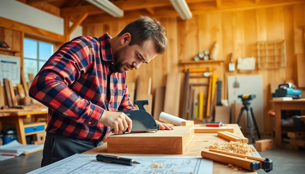 Engaged carpenter showcasing skills in a bright workshop, highlighting Carpentry Apprenticeship Near Me.