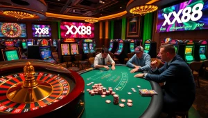 Experience the excitement of winning at XX88 with an engaging casino atmosphere featuring poker, roulette, and slot machines.