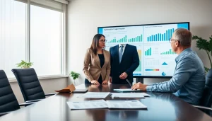 SMSF set up consultation scene with a financial advisor guiding clients in a modern office.