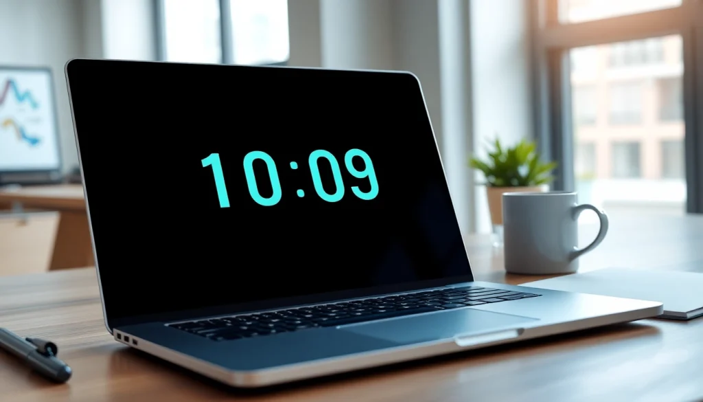 Create engaging content with a free countdown timer gif displayed on a laptop in a modern workspace.