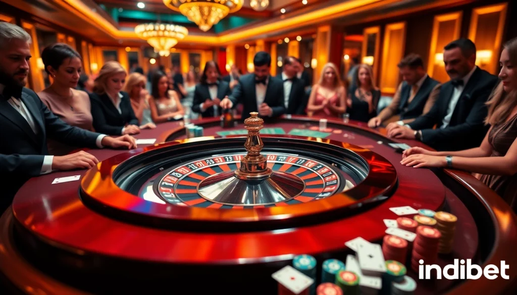 Players enjoy a thrilling indibet game at a luxurious live casino Baccarat table.