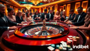 Players enjoy a thrilling indibet game at a luxurious live casino Baccarat table.