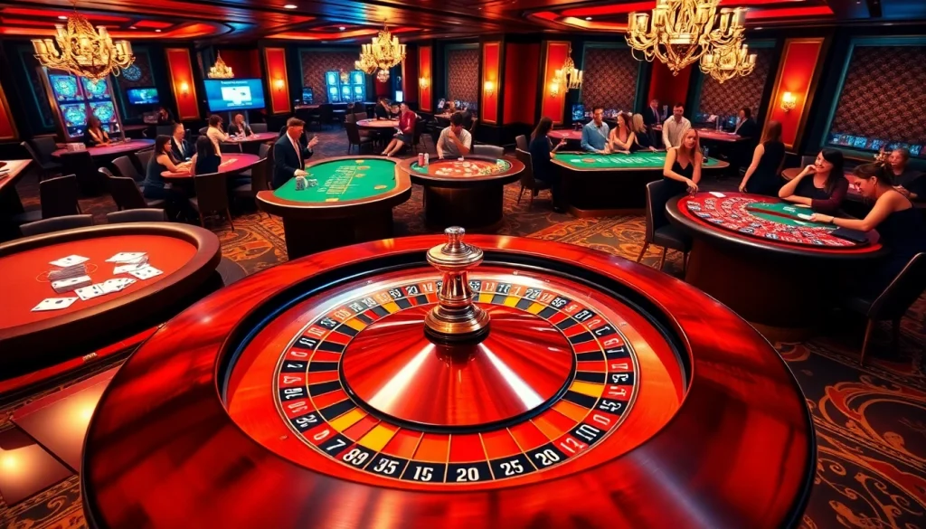 Players celebrating a net win at a luxurious casino, surrounded by roulette and poker games.