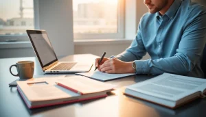 Crafting effective Resume advice in a modern, professional workspace featuring organized elements.