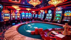 Experience the thrill of winning with laid-out poker chips at XX88 casino.