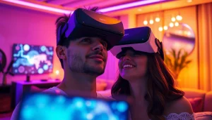 AI sex interaction in a cozy, futuristic setting with immersive technology.