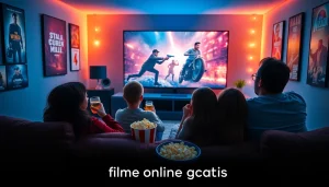 Enjoying filme online gratis in a cozy home theater with family