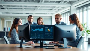 Managed it support services team collaborating in a modern office environment.