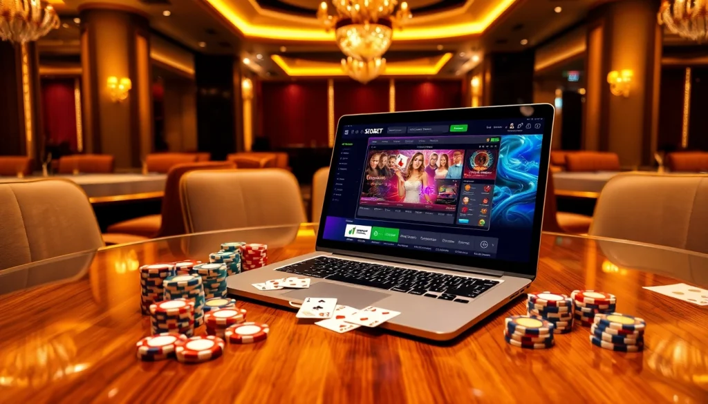 Experience sbobet online betting excitement at a luxurious casino with vibrant poker chips.