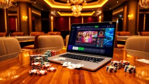 Experience sbobet online betting excitement at a luxurious casino with vibrant poker chips.