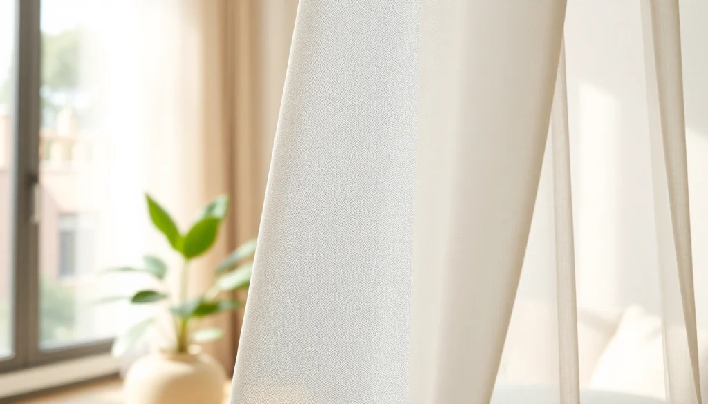 Voile stof met elegante plooien in een moderne interieur setting verlicht door natuurlijk licht.