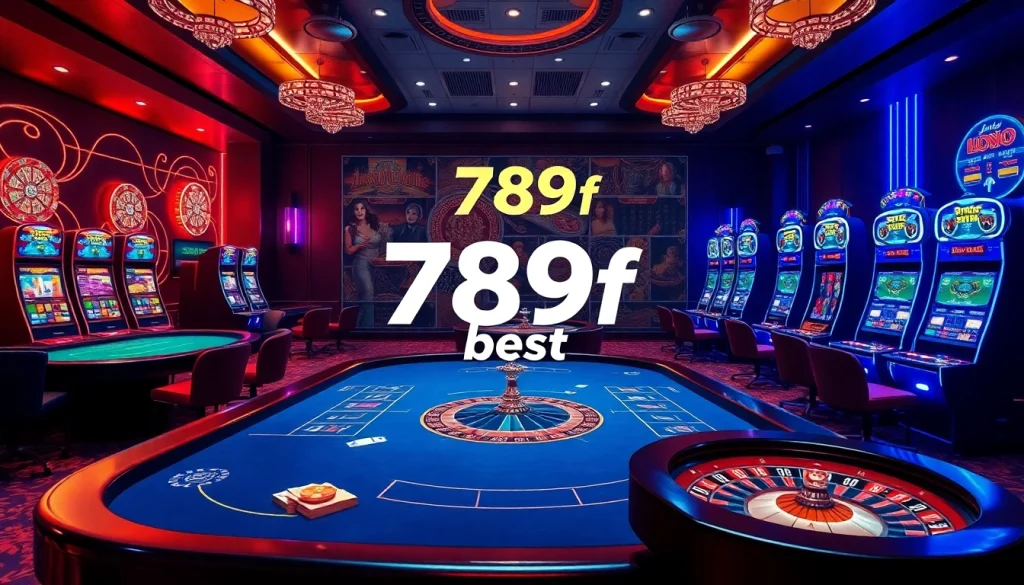 Experience the excitement of 789f best with vibrant casino visuals featuring tables and slot machines.
