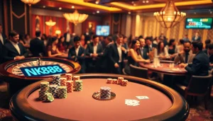 Engaging moment at a vibrant casino table showcasing the excitement of NK88 game.