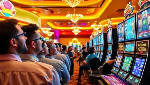 Mostbet demo oynamaq üçün slot maşınlarında oyuncuların əyləncələrlə dolu görüntüsü.