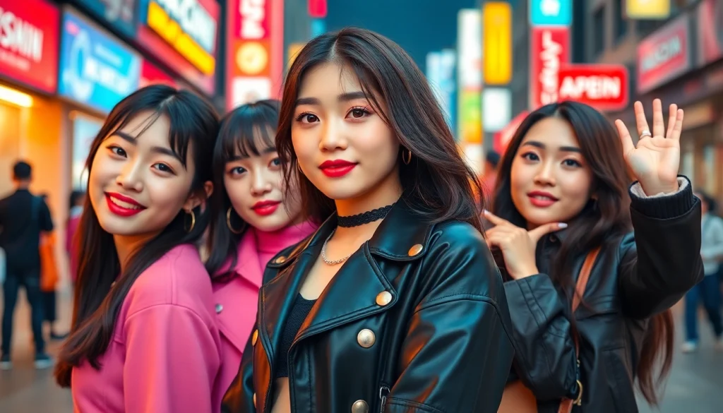 Capture the essence of blackpink members in a vibrant urban setting, highlighting their distinct styles.