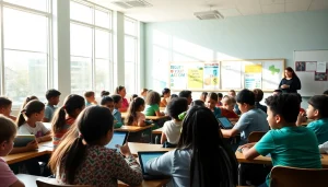 Engaging classroom scene promoting education equity through collaboration and innovation.