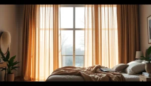 Ontdek verduisterende gordijnen in een moderne slaapkamer met warme, natuurlijke kleuren.