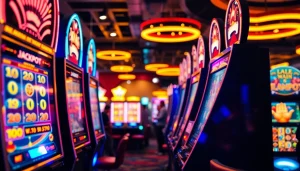 Permainan menarik slot depo 1k yang ramai dengan mesin slot berwarna cerah.