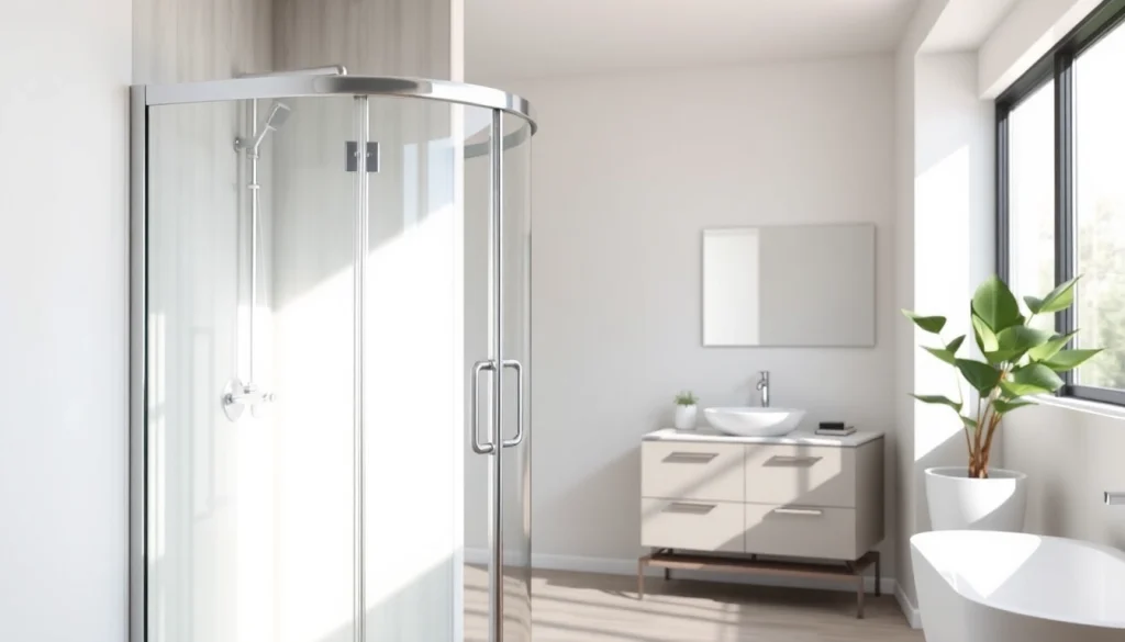Transform your space with a stunning glass corner shower enclosure featuring sleek design elements.