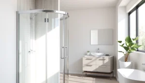 Transform your space with a stunning glass corner shower enclosure featuring sleek design elements.