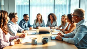 Group discussing who owns Pretzel warranty in a bright office.