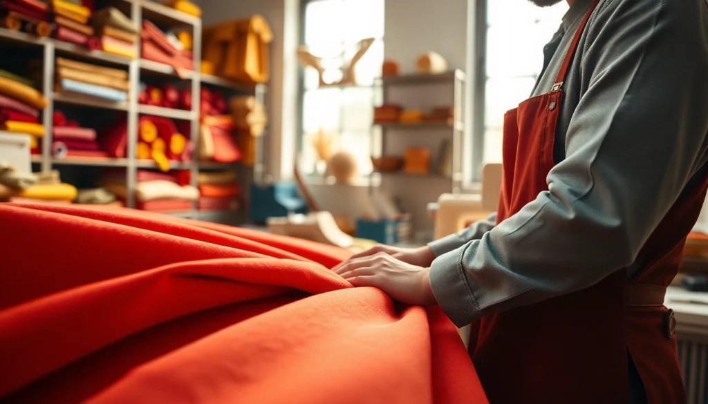 Maak warme en stijlvolle stoffen terwijl een kleermaker in een gezellige werkplaats werkt.
