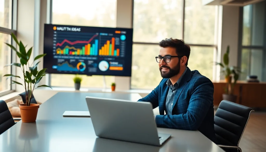 Founder leadership insights showcased in a dynamic meeting setting with engaging visuals and a confident leader.