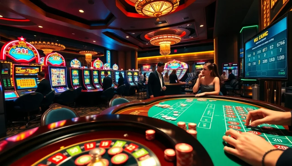 Experience the thrill of רמי אונליין with an exciting casino atmosphere featuring roulette and poker tables.