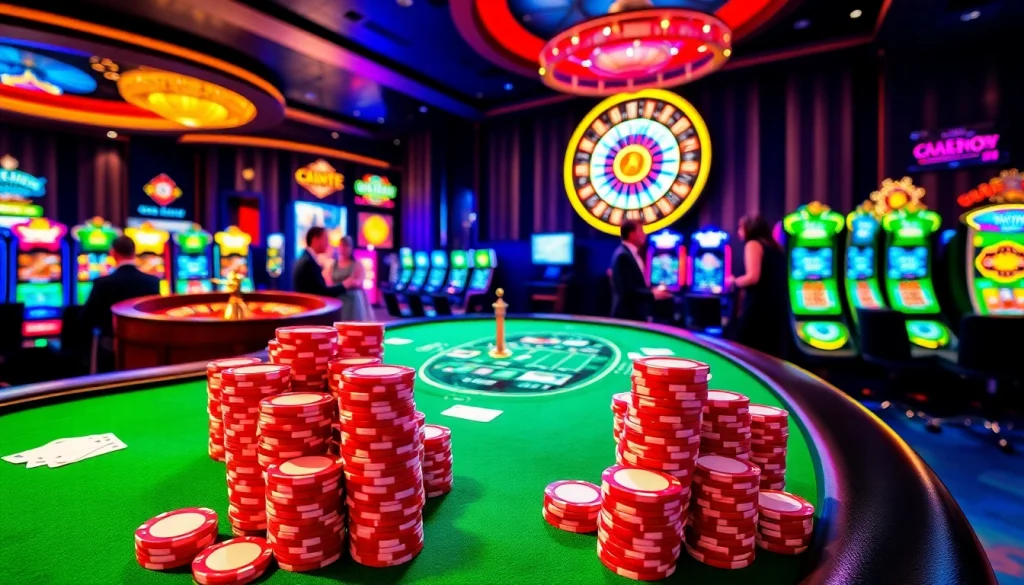 Experience the thrill of Go 88 as players engage with vibrant poker chips and roulette wheels.
