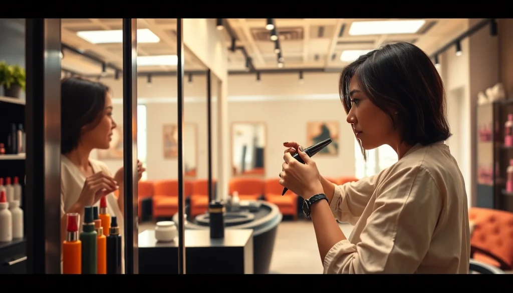 Coafor profesionist în salon coafor bucuresti, stilizând părul cu produse de top.