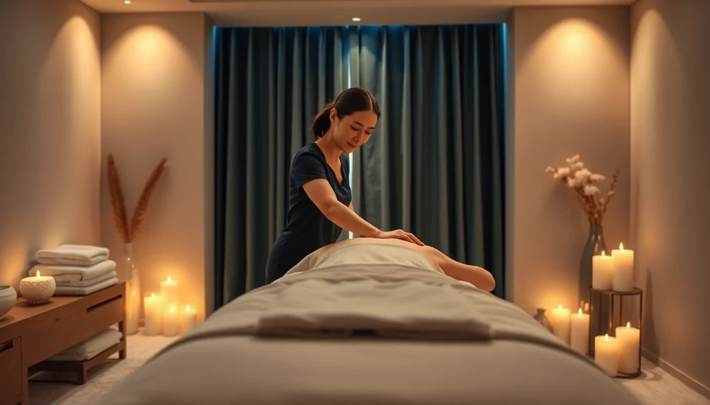 출장안마 therapy session in a serene, luxurious environment with a professional therapist.