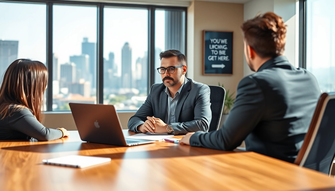 Engaging business coach in Los Angeles leading a productive session with clients in a modern office.