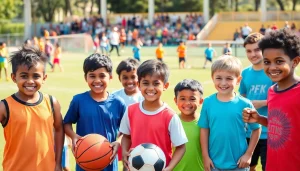 Children participating in Multi Sports Camps for Boys, enjoying various sports activities outdoors.
