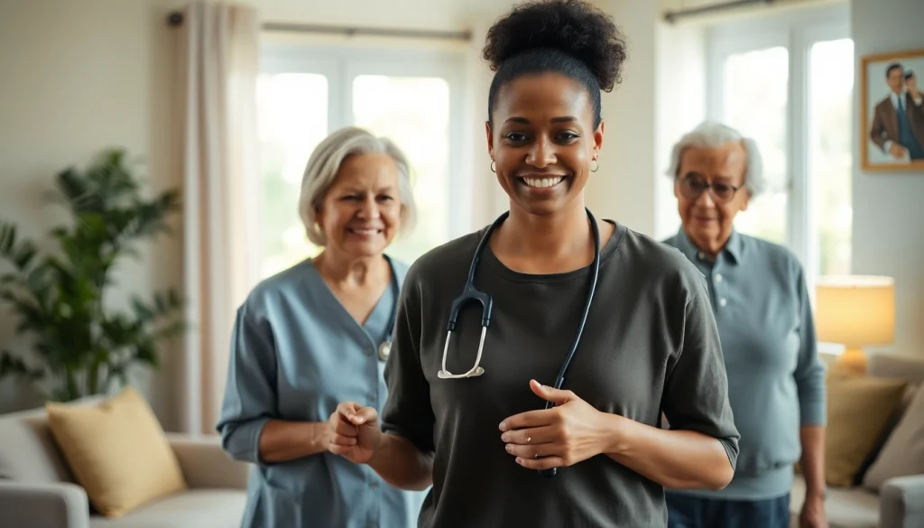 Engaging scene of senior care austin tx, showcasing a caregiver providing compassionate support to an elderly person.