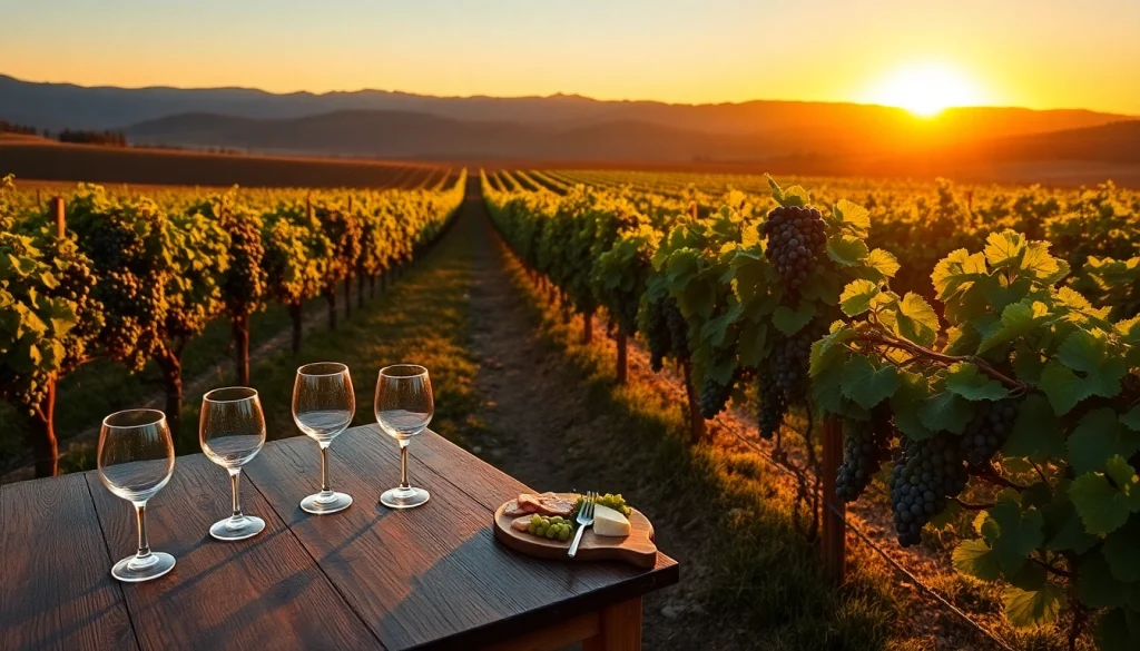 Experience the beauty of Clarksburg wineries with lush vineyards and wine tasting setups.