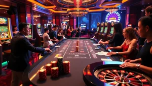 Engaging in online casino gaming at kjc mm88, with vibrant tables and high-stakes action.