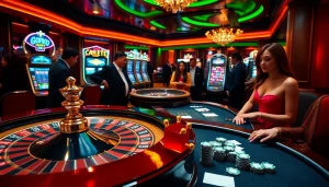 Gambling excitement at the hidden wiki website with roulette wheels, poker chips, and vibrant casino atmosphere.