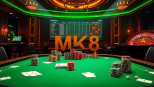 Engaging gambling scene with MK8 online betting elements and luxury casino ambiance.