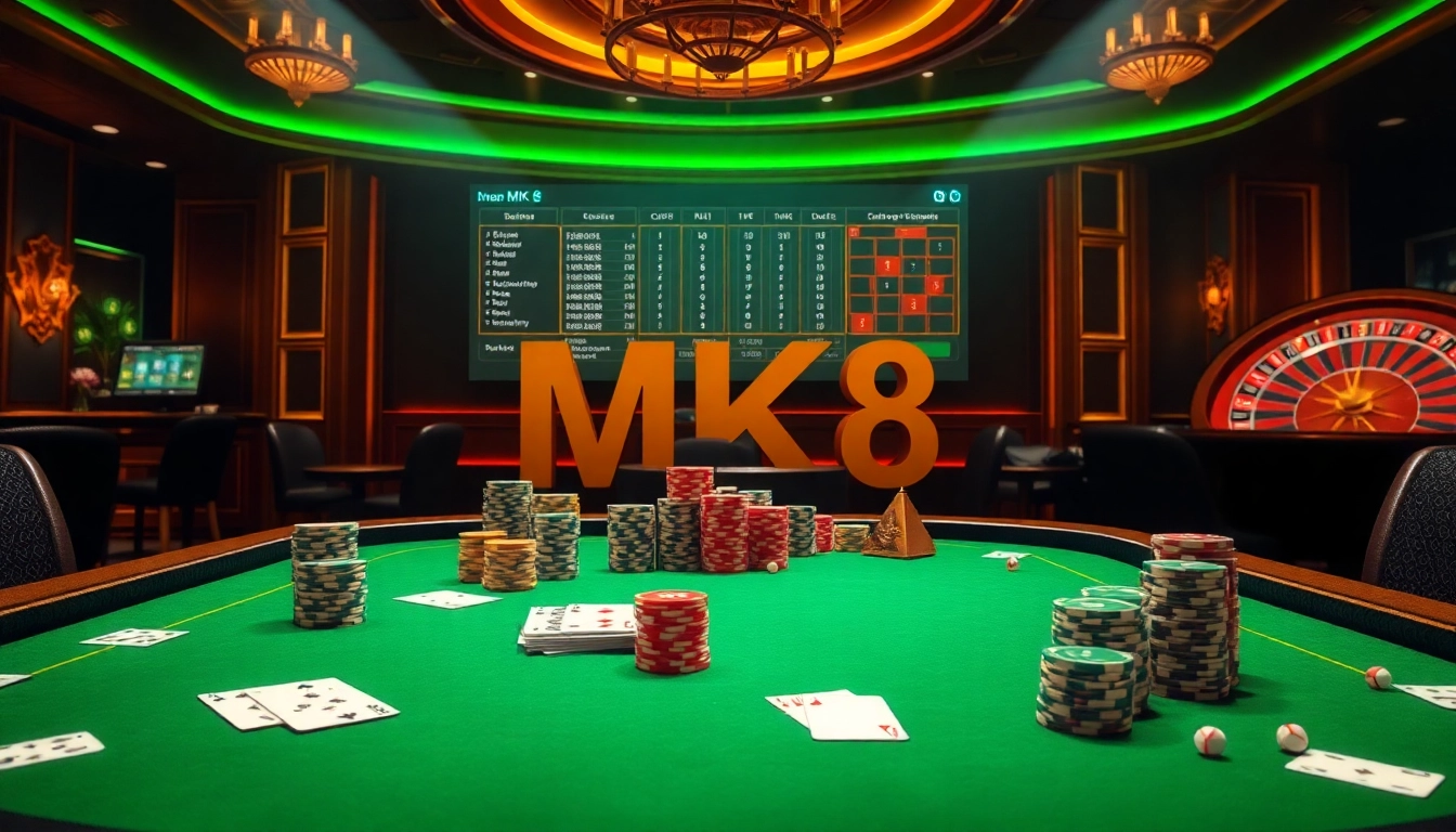 Engaging gambling scene with MK8 online betting elements and luxury casino ambiance.