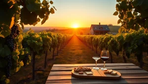 Enjoy clarksburg wineries with scenic vineyard views, inviting picnic setup, and warm sunset lighting.