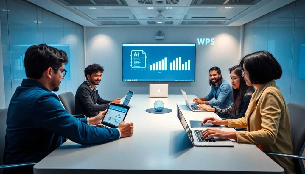 展示WPS下载功能与团队协作的协同办公环境。