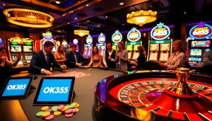 Players enjoying a thrilling roulette game at OK365 Casino, showcasing vibrant colors and excitement.