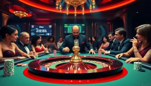 I9BET.com roulette table with players betting and a dealer, showcasing an exciting casino atmosphere.