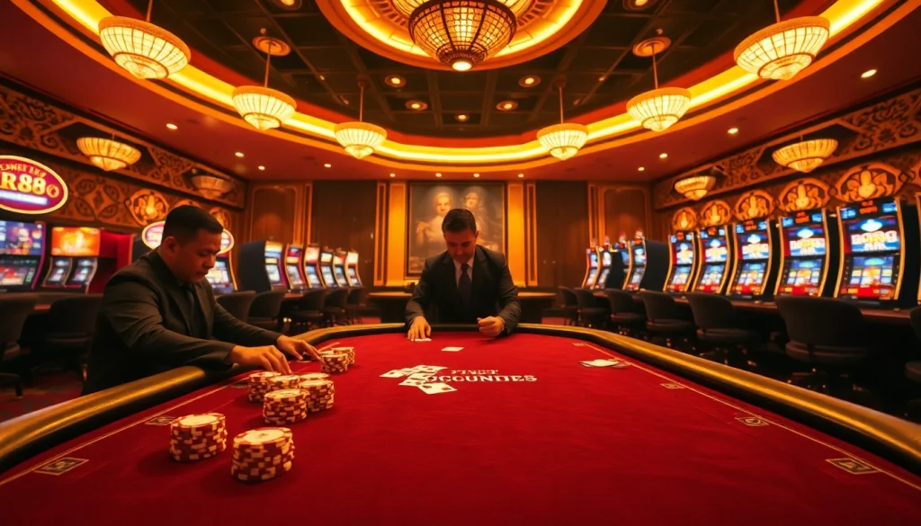 Engaging players at the RR88 link poker table, showcasing high-stakes excitement and luxury.